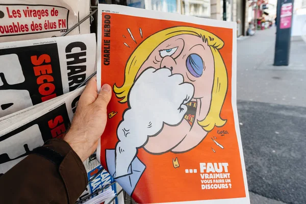 Charlie Hebdo, Marine Le Pen karikatürü hakkında — Stok fotoğraf