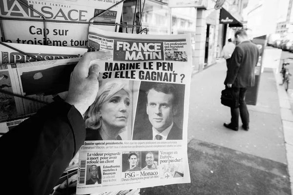 Matin Francji z Emmanuel Macron i Marine Le Pen na okładce — Zdjęcie stockowe