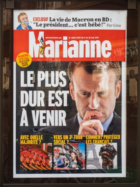 Marianne gazete Emmanuel Macron reklam ve zor TI ile