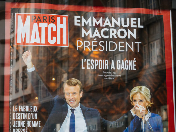 Emmanuel Macron with his wife Brigitte Trogneux on Paris Match p