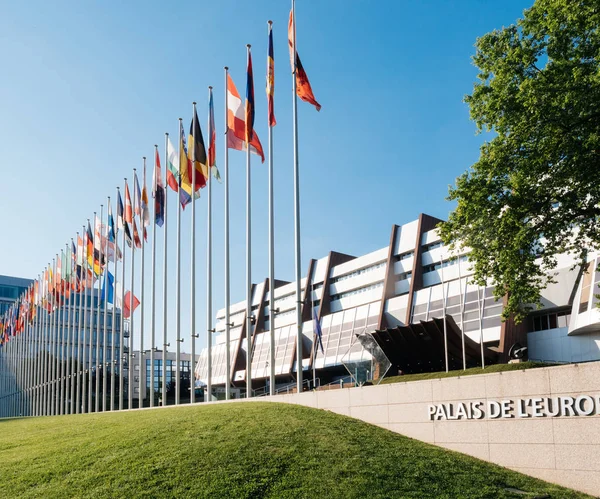 Council of Europe with UK and France flag half-mast — Stock Photo, Image