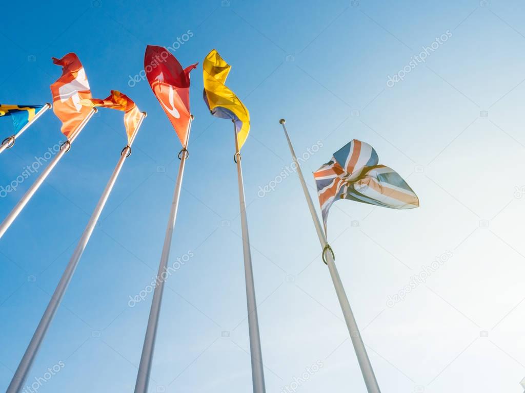 United Kingdom flag Union Jack flag waving half-mast after Manch