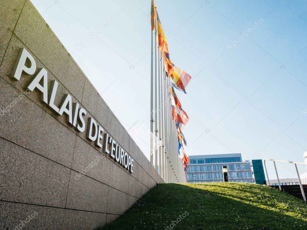 Palais de l'europe council of europe half mast flag after UK attack 