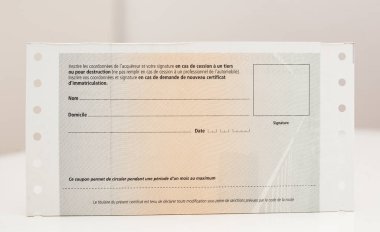 Vehicle registration certificate (certificat d'immatriculation k clipart