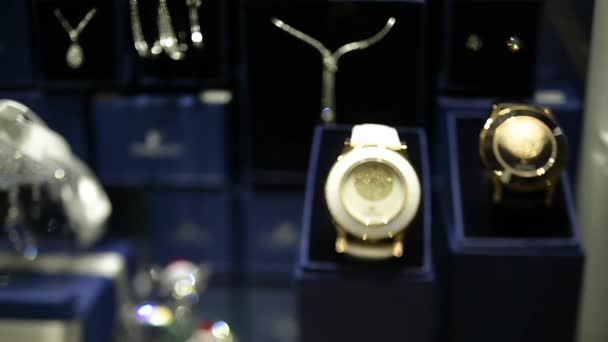 Paris Frankrike Circa 2017 Fokusera Till Lyxiga Swarovski Diamond Watch — Stockvideo