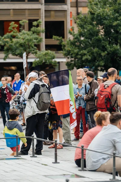 French flag at protest against Macron law — Stock Photo, Image
