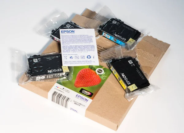 Conjunto de novos cartuchos de impressora da Epson — Fotografia de Stock