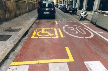 Disabled parking sign in Barcelona Spain  clipart