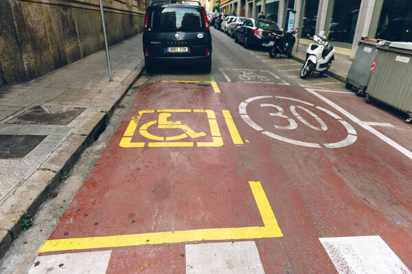 Disabled parking sign in Barcelona Spain 