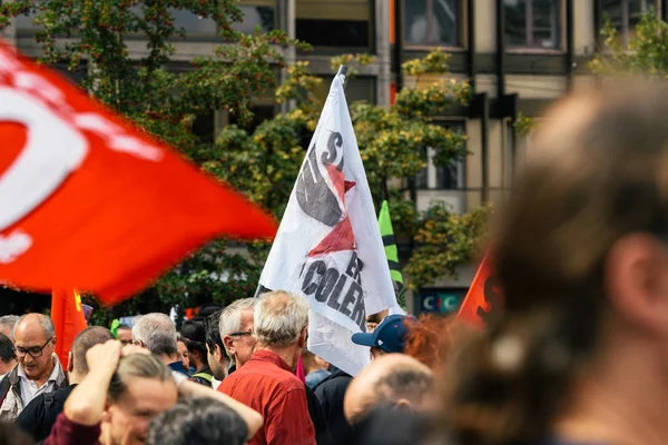 Strabourg en colere Strasbourg zangado com bandeira de protesto — Fotografia de Stock