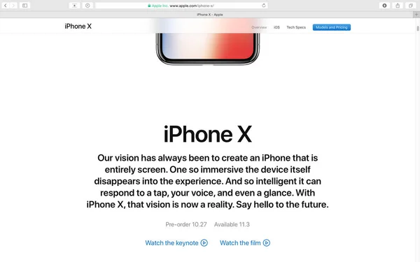 Sitio web de Apple mostrando iPhone X 10 — Foto de Stock