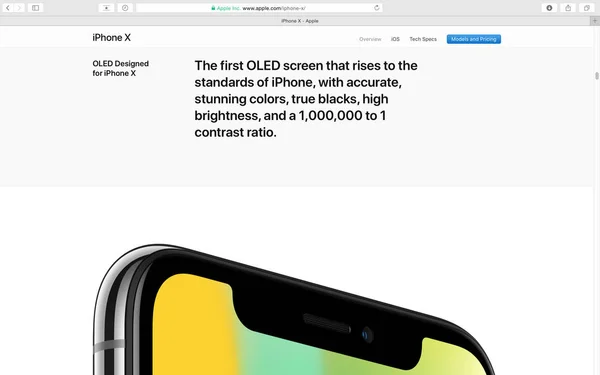Sitio web de Apple con pantalla oled iPhone X 10 — Foto de Stock