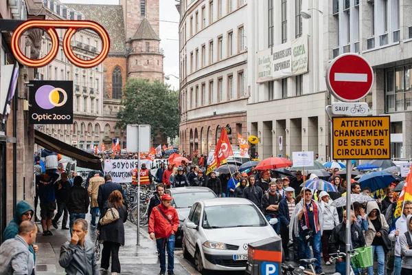 Silný déšť nad Francouzi Celostátní protestní — Stock fotografie