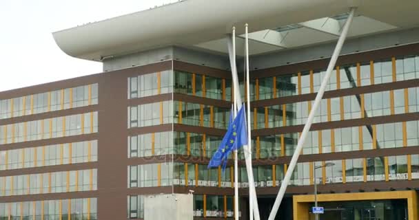 Európai uniós zászlót az half-mast Tanács — Stock videók