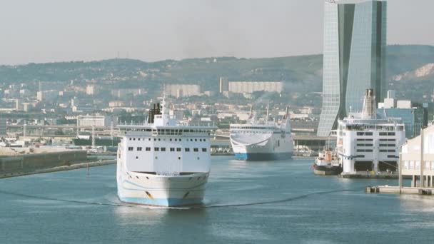 Ferries motion in Marseille-Fos Port — Stock Video