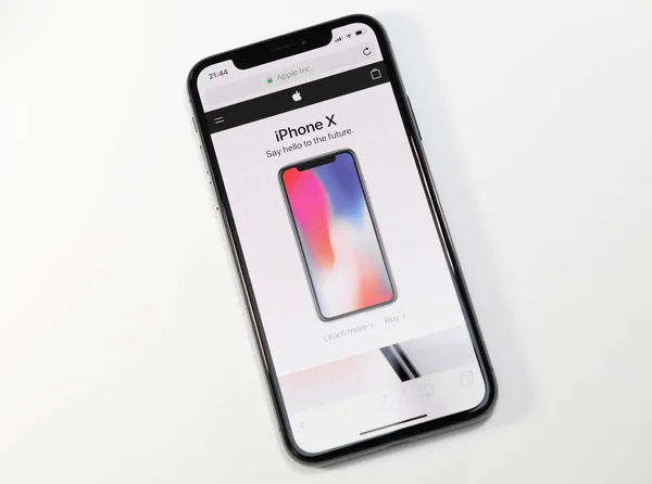 Apple iPhone X 10 with Apple Website — Stock Photo, Image