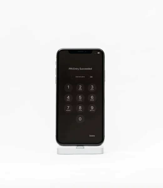 Apple iPhone X smartphone isolé fond blanc Pin entrée su — Photo