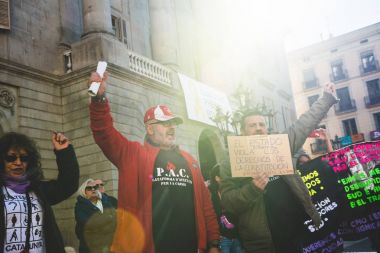 Belediye Binası boğa önünde Barcelona Catalunya yılında protestocular