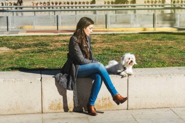 Güzel genç İspanyol kadın ve köpeği