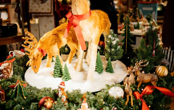 Reindeer toys and Christmas decoration on display in Villeroy & — Stok fotoğraf