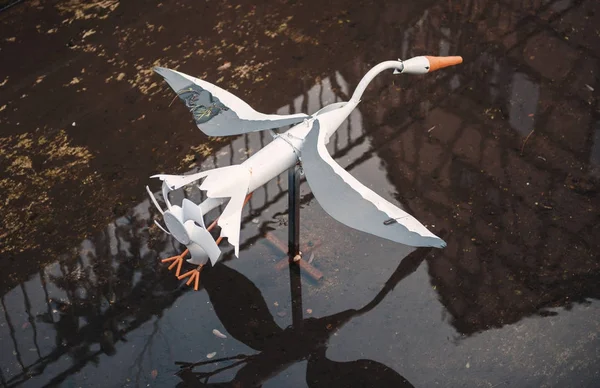 Stork Toy Propeller Tail Waters Colmar Canal Alsace France — Stock Photo, Image