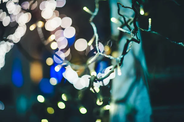 Vacaciones Navidad Llevó Luces Desenfocadas Bokeh Entorno Urbano — Foto de Stock