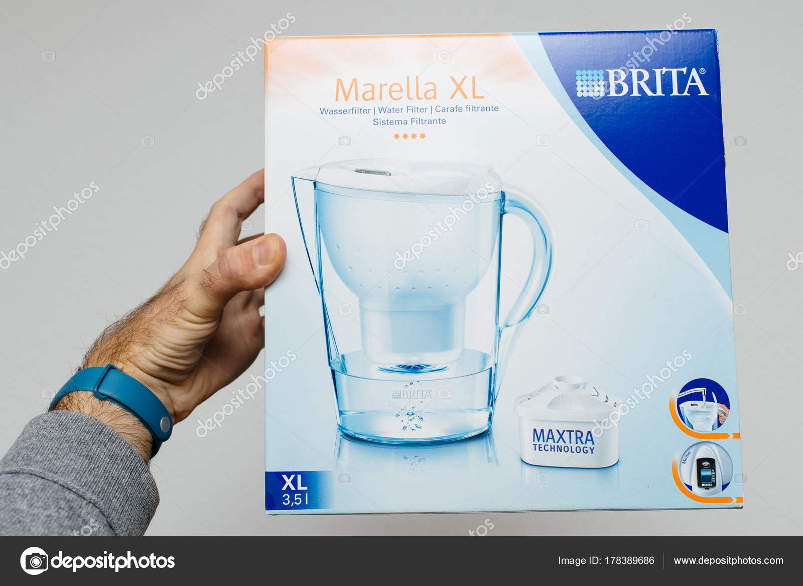 Paris France December 2017 Man Holding New Brita Marella Water