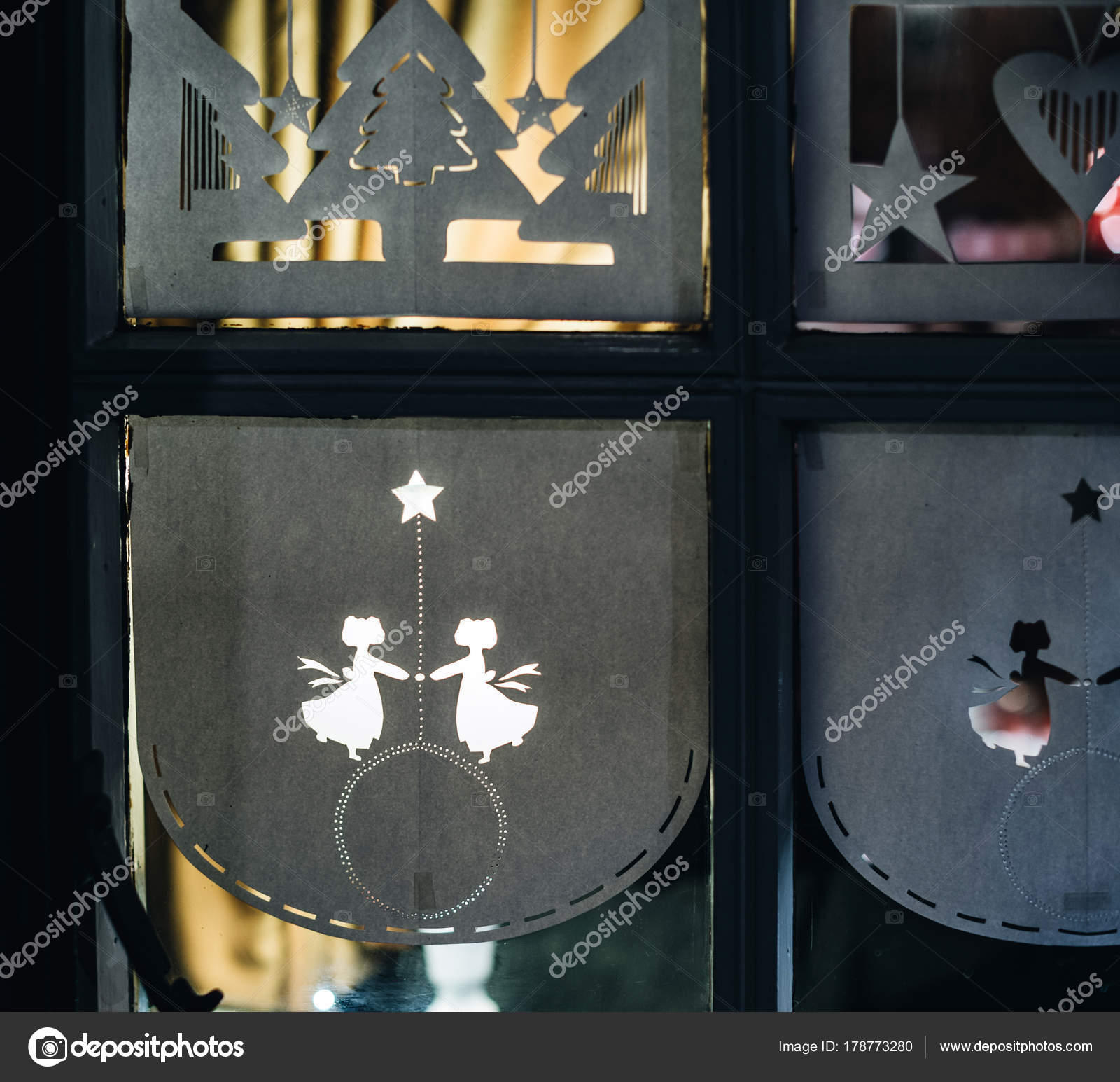 Christmas Decorations In City Windows French City Stock Photo