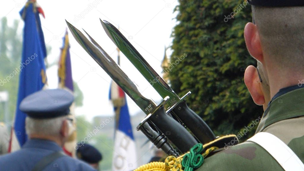 Solider holding gun at parade in France — Stock Photo © ifeelstock