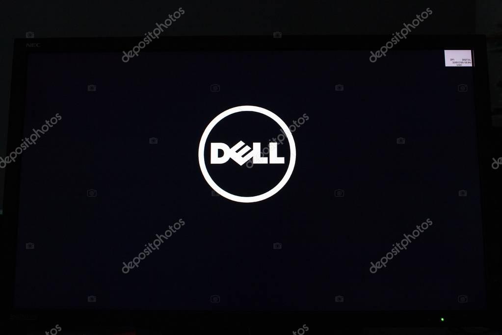 PARIS, FRANCE - DEC 18, 2017: Dell Computers logotype on the NEC Spectraview Reference display during boot time