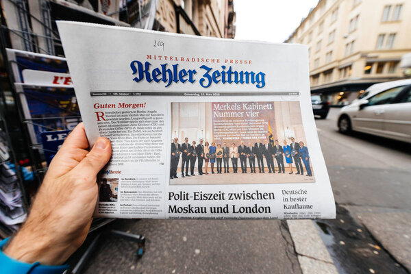 Kehler Zeitung Newspaper at press kiosk featuring Angela Dorothe