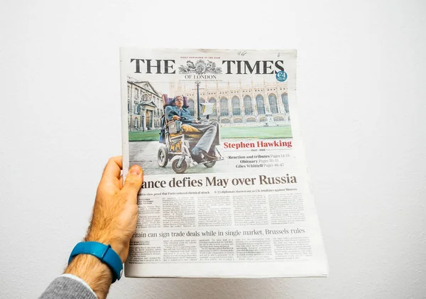 Стівена Хокінга на обкладинці The Times — стокове фото