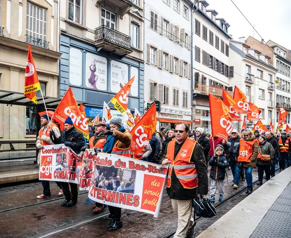 Confederation generale du travail workes with red banner placard — Stock Photo, Image