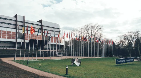 Council of Europe in Strasbourg with Russian flag half-mast — Stock Photo, Image