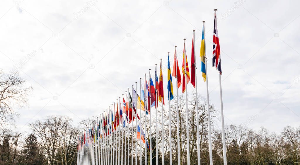 Flag of Russia flying half-mast at Council of Europe in Strasbou