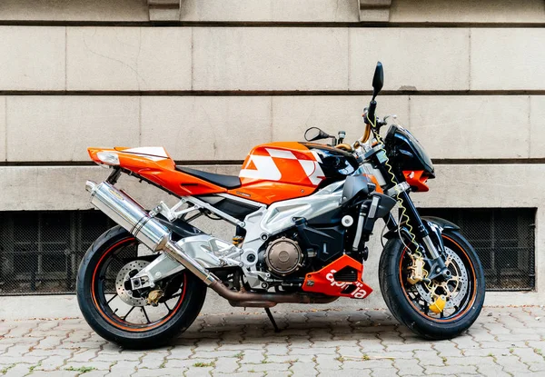 Paris França Jun 2015 Vista Lateral Poderosa Moto Desportiva Aprilia — Fotografia de Stock