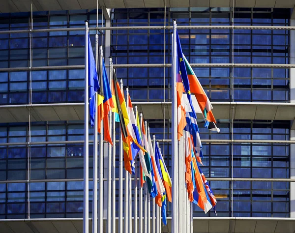 Všechny Evropské unie příznaky Strasbourg Strasburg — Stock fotografie