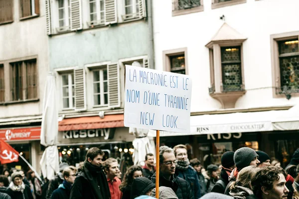 Tiltakozás a hosszúságjellel francia kormány karakterlánc a reformok — Stock Fotó