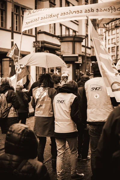 改革のマカロン フランス政府文字列に抗議します。 — ストック写真