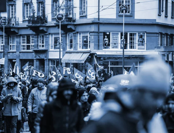 CGT vlajek na francouzské protest — Stock fotografie