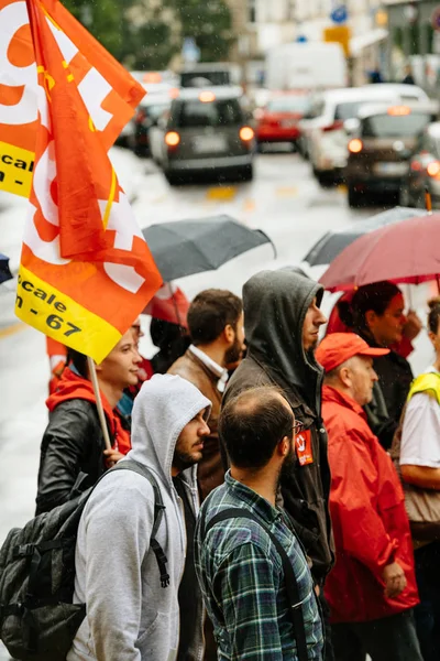 Protestas en Francia contra la lluvia de banderas de Macron Reforms — Foto de Stock