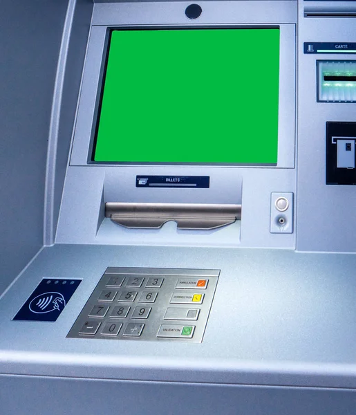 Neuer moderner Geldautomat mit kontaktlosem Schild — Stockfoto