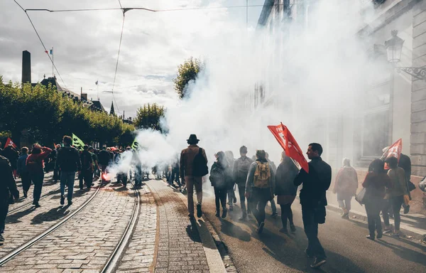 Протесты во Франции против реформ Макрона — стоковое фото