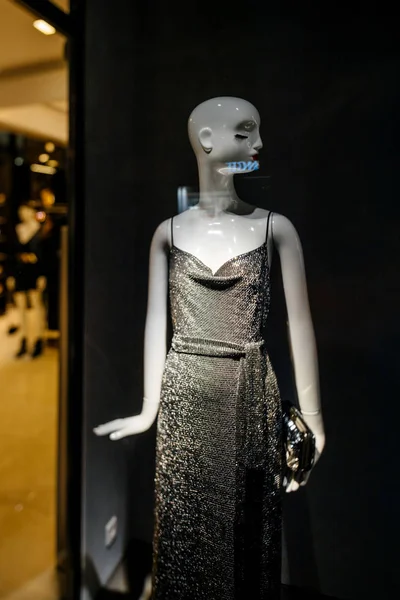 Vertical image of mannequin wearing beautiful sparkling cocktail dress — Stock Photo, Image