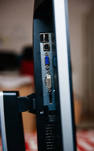 Side view of modern computer PC monitor with multiple ports entrance — Stock Fotó