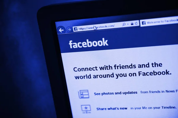 Close-up of facebook social network website address on computer display — Stock Photo, Image