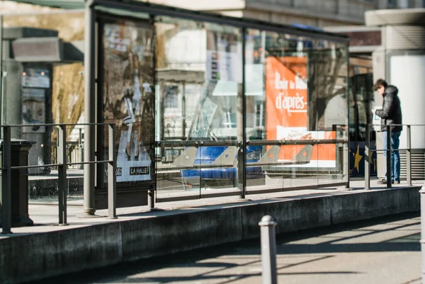 Tilt-shift photo of Galia tramway station on Pont Royal in central Strasbourg — Stock Photo, Image