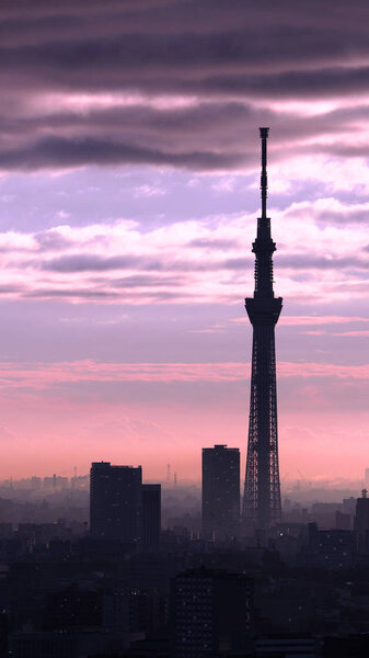 Tokyo Sky tree silhouette building.