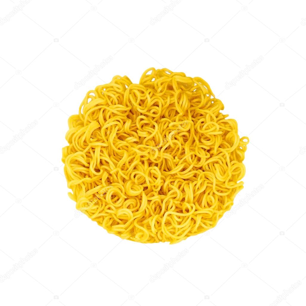 Yellow instant noodle and white background.