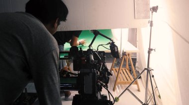 Video studio çekimi kamera arkası. 